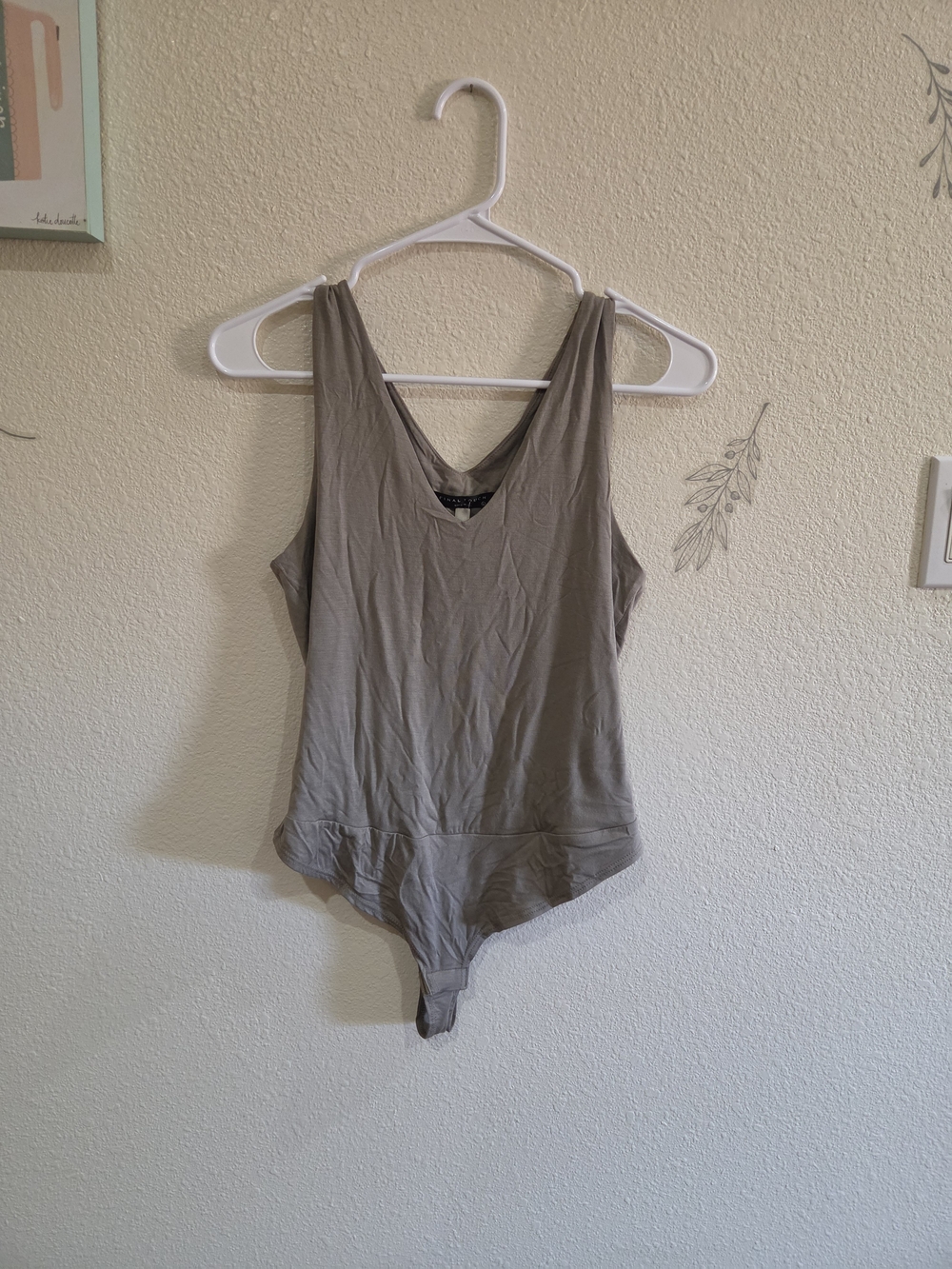 Final Touch Sleeveless V-Neck Bodysuit in Taupe Green SIZE Large